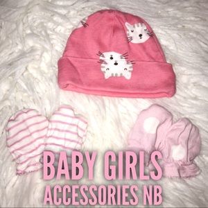 BABY GIRLS NB 0-6 Gerber Kitty Hat & Mittens